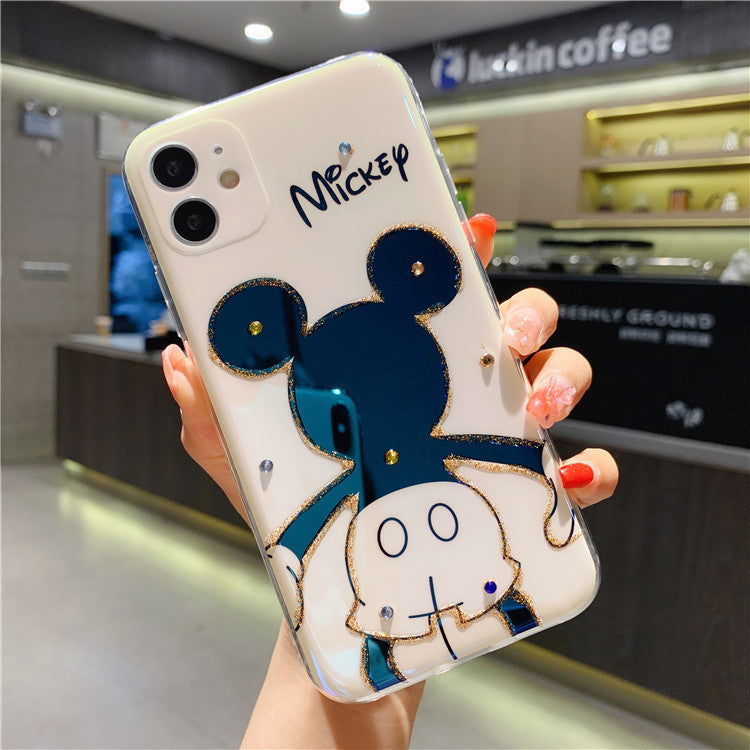 Cartoon Mickey XSMAX Mobile Phone Case Suitable For iPhone12pro Apple XR Flash Drill Glue Dropping Soft Case 11 / 8plus