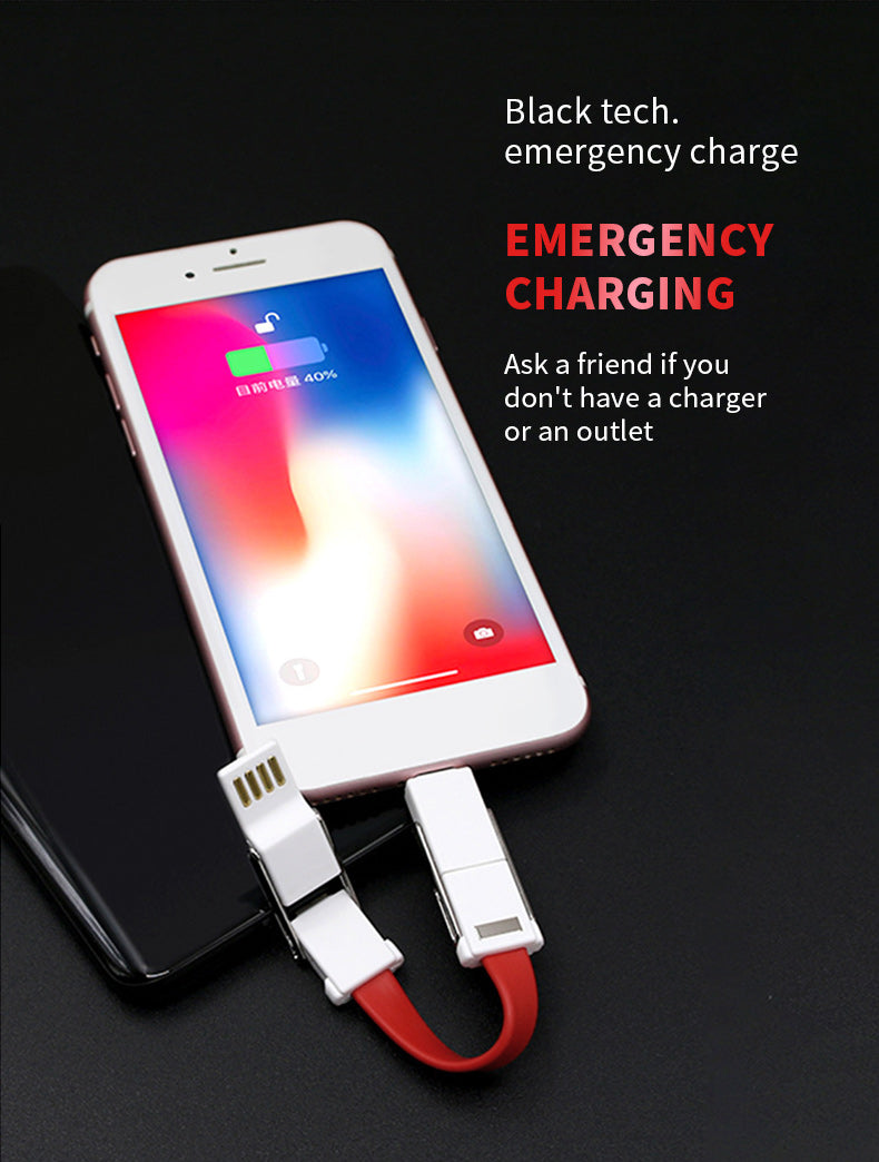 Mini 4 in 1 Fast Charging Cable with Keychain USB 3.0 to Type C Micro usb and 8 pin Data Cable for iPhone