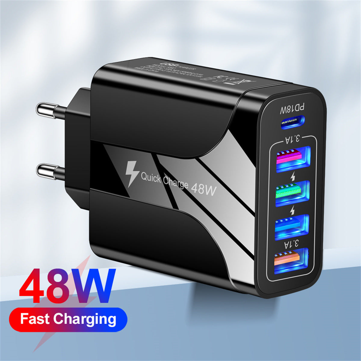 4USB+Type-C mobile phone charger PD18W 5-in-1 charging head 48W charger PD interface charger