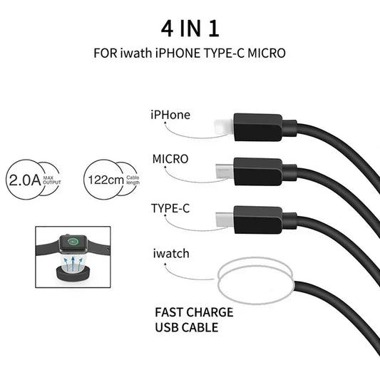 Mobile watch compatible with Apple iWatch four in one wireless charging cable digital wireless charger round four in one