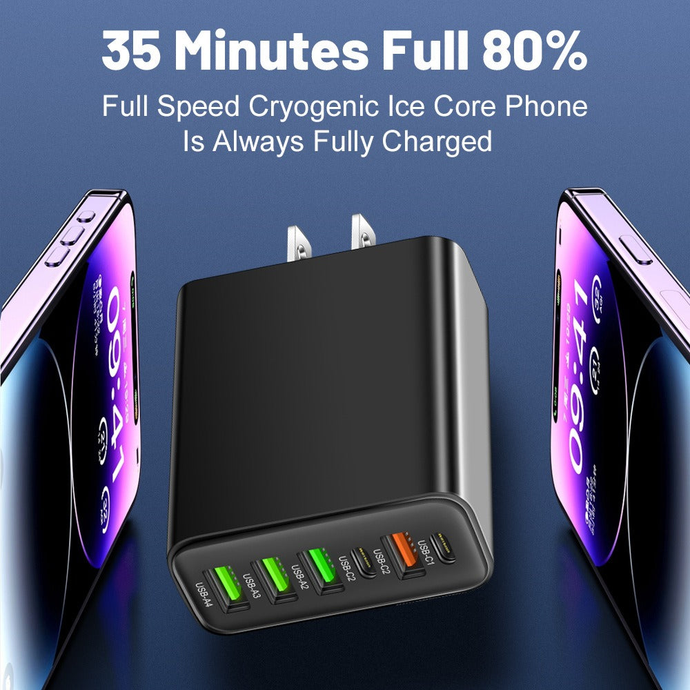 Multi interface mobile phone charger 2Type-c PD+4USB travel charging head