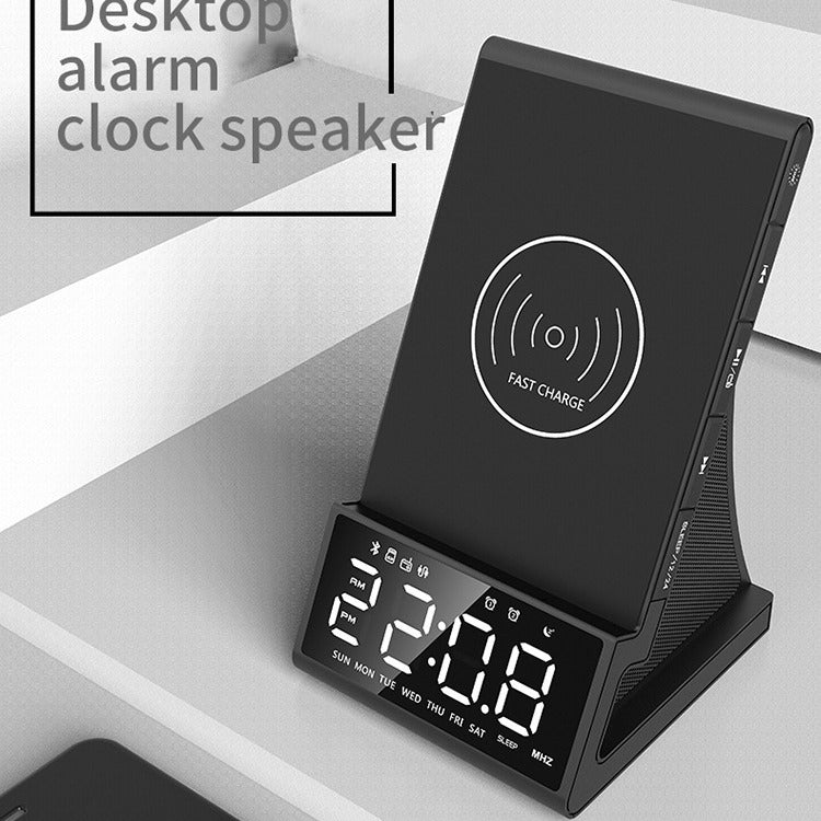 Three in one wireless charger Bluetooth speaker wireless charging alarm clock phone holder