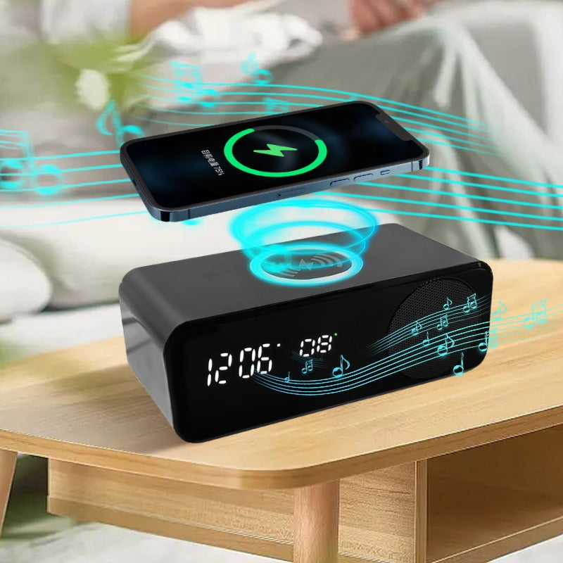 Time display wireless charging Bluetooth speaker compatible clock function thermometer wireless