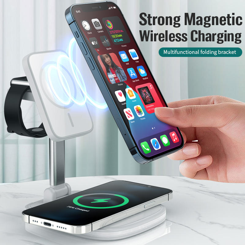 Multi functional wireless charging desktop magnetic bracket suitable for folding wireless chargers for Apple and Huawei phones