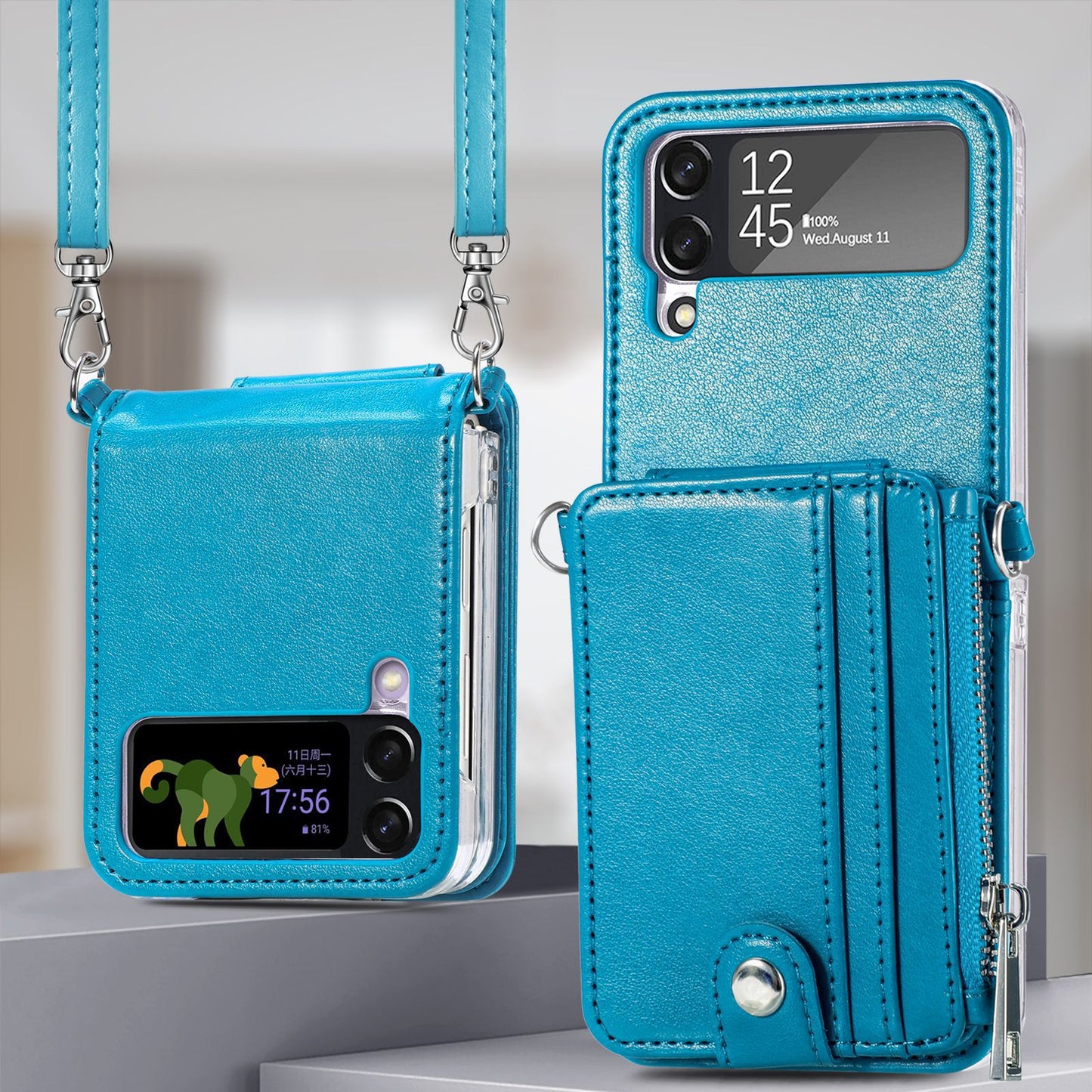 Suitable for Samsung Galaxy Z Flip4 card insertion phone case Z Flip3 lanyard zipper wallet phone case