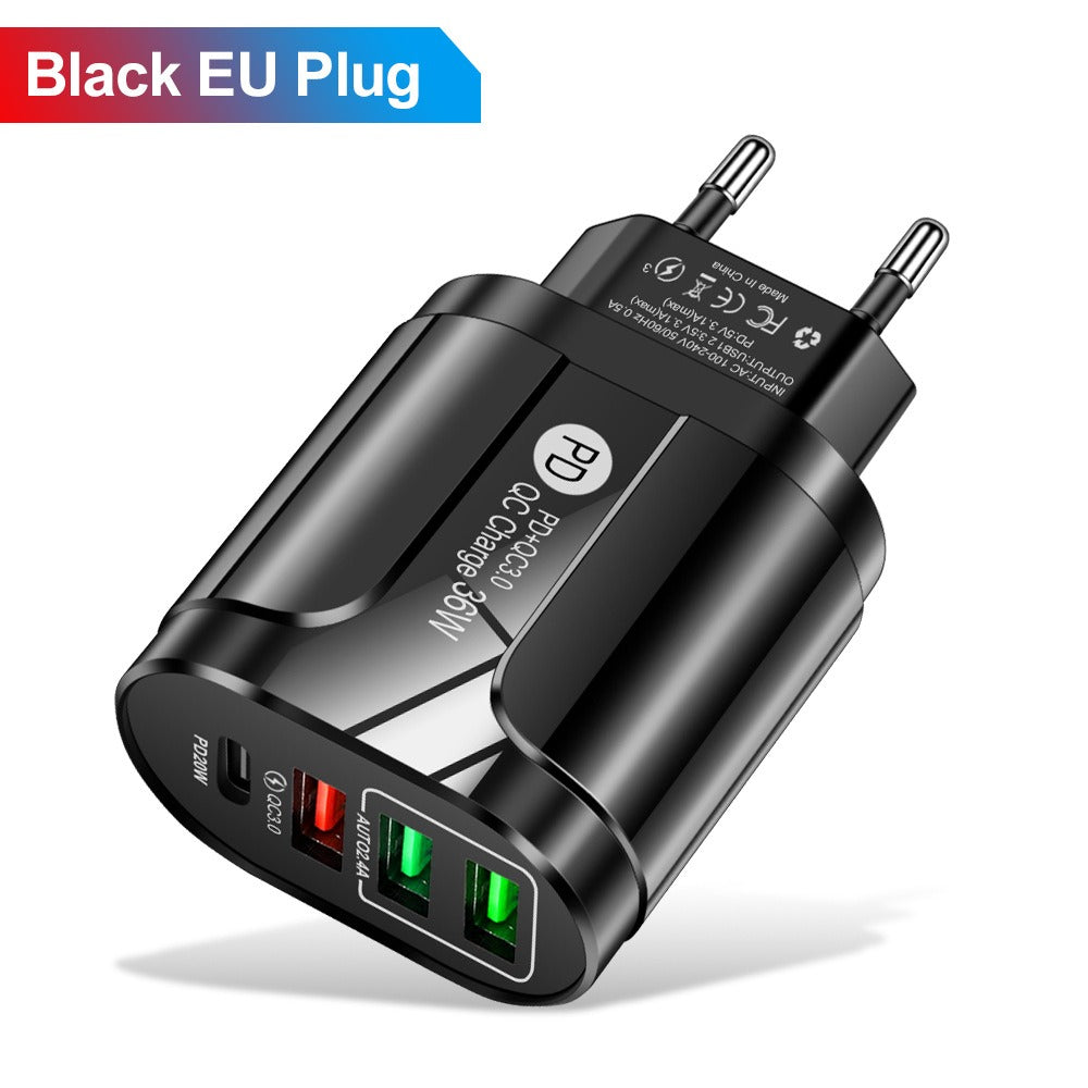 36W PD+QC3.0 2.4A Dual USB Fast Charging Phone Charger