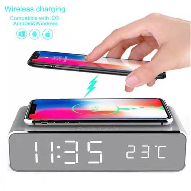 Temperature gauge wireless charging multifunctional desktop time clock mirror LED digital display wireless