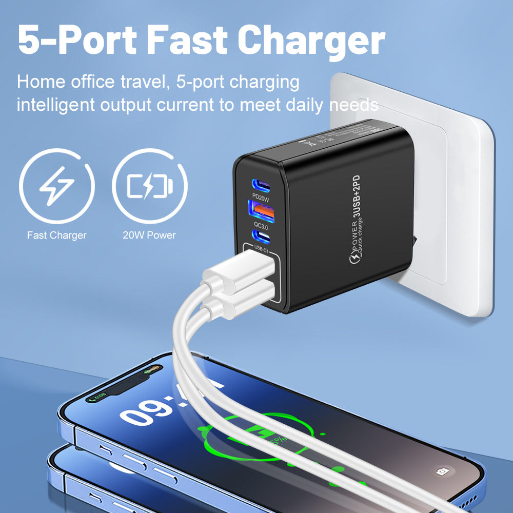 2PD+3USB fast charging mobile phone charger