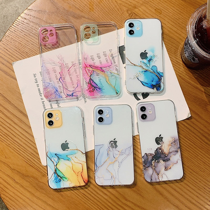 Watercolor Painting Phone Case For iPhone 12 Pro 11 Pro Max X XR XS Max 7 8 6s Plus SE 2020 Clear Shockproof Soft TPU Back Cover