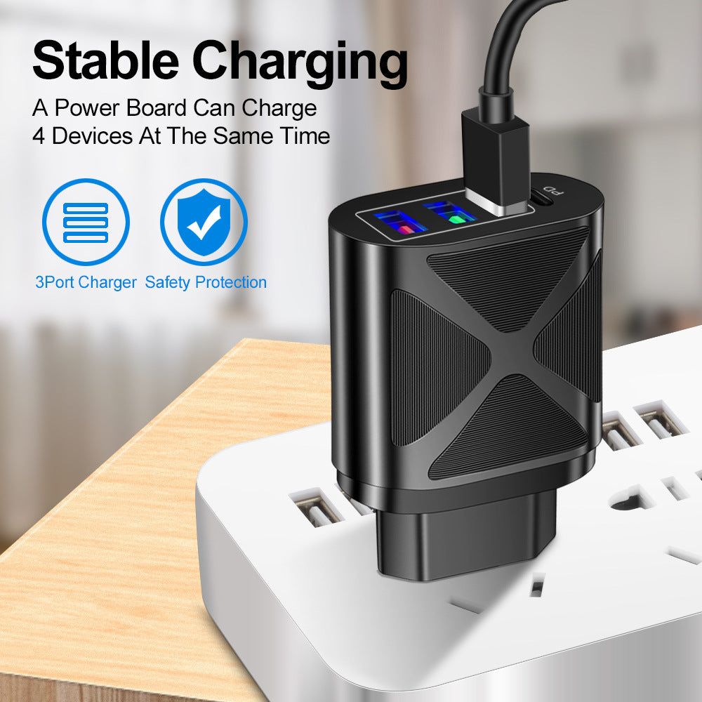 New 3USB+PD fast charging head, US standard, European standard, British standard, PD+3USB multi port charger charging head