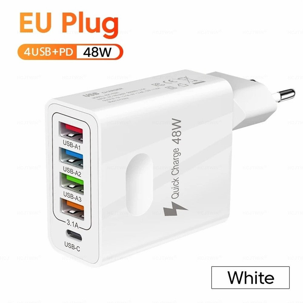 4USB charger, five in one charger, 48W multi interface charger, PD fast charging charger, 4U+PD