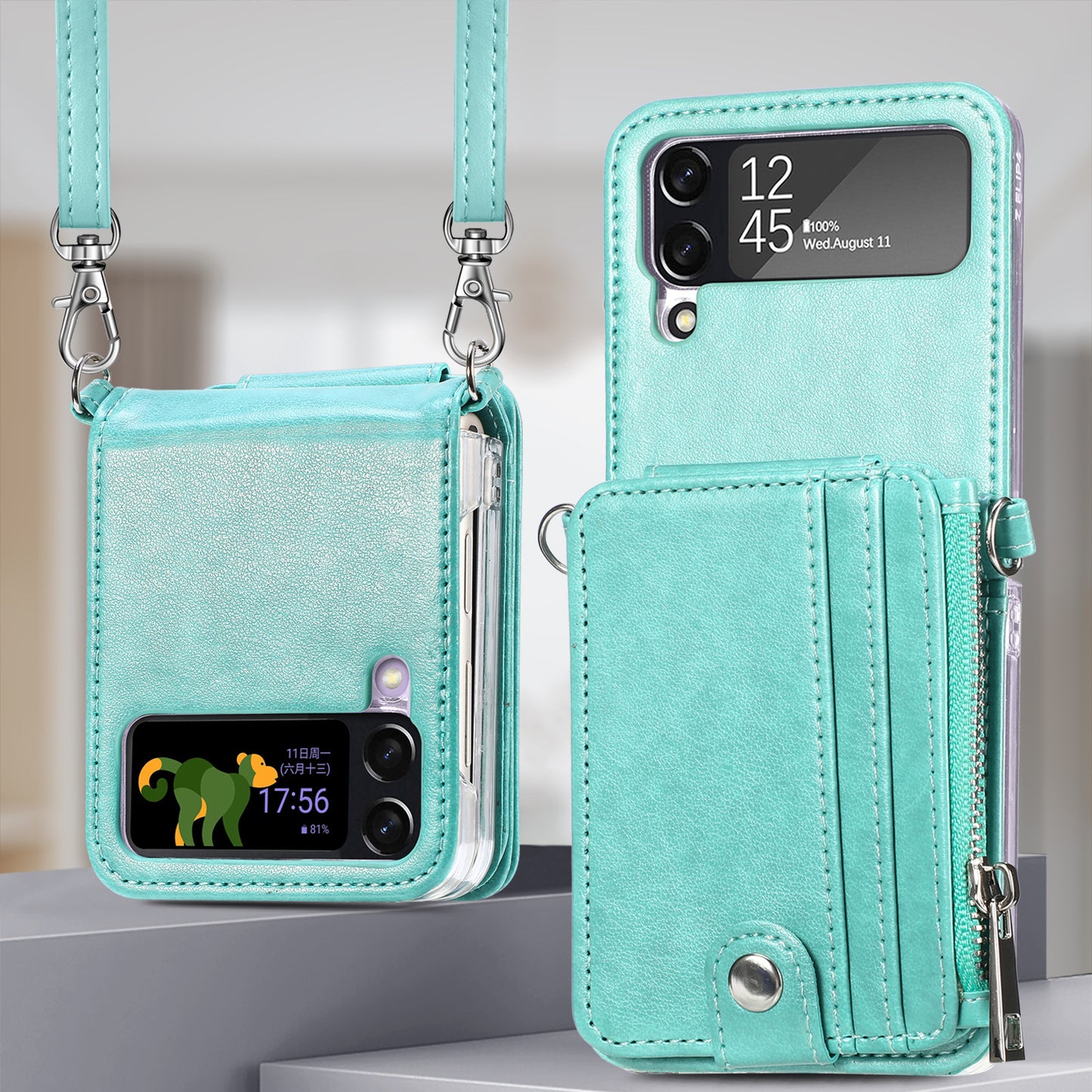 Suitable for Samsung Galaxy Z Flip4 card insertion phone case Z Flip3 lanyard zipper wallet phone case