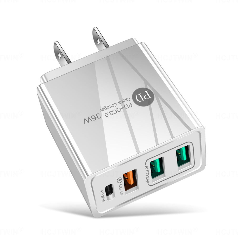 36W PD20W+QC3.0 2.4A dual USB fast charging mobile phone charger 2USB with PD charging head travel charger