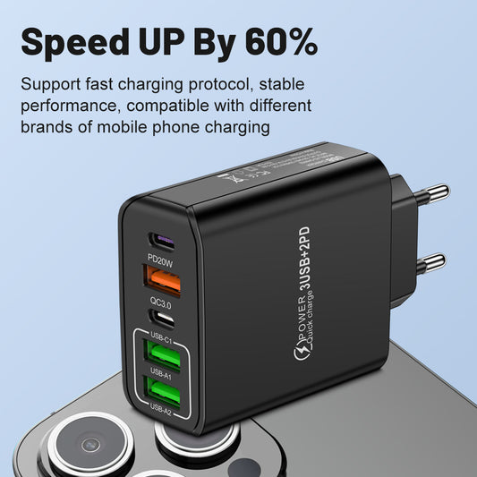 2PD+3USB fast charging mobile phone charger