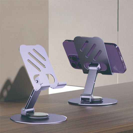 Aluminum alloy desktop phone holder with 360 degree rotation and folding, portable lazy all metal phone holder