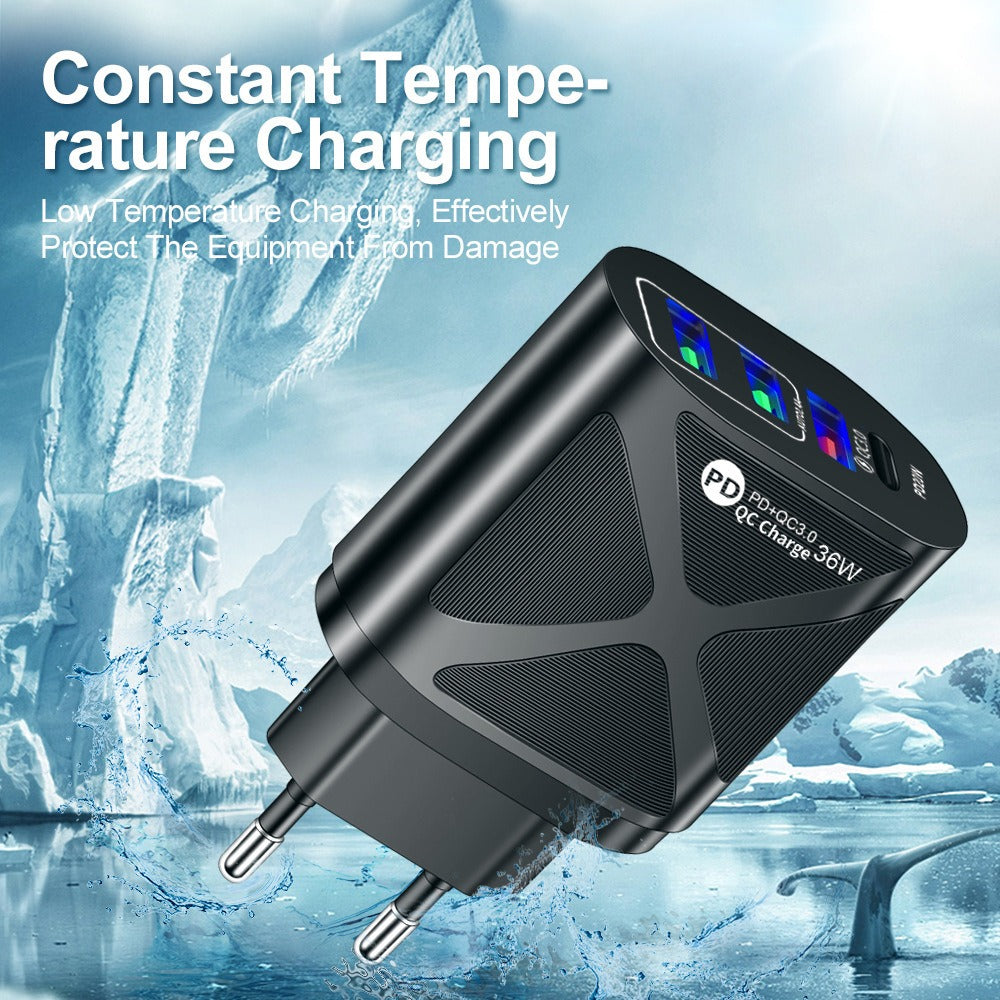 36W PD+QC3.0 2.4A Dual USB Fast Charging Phone Charger