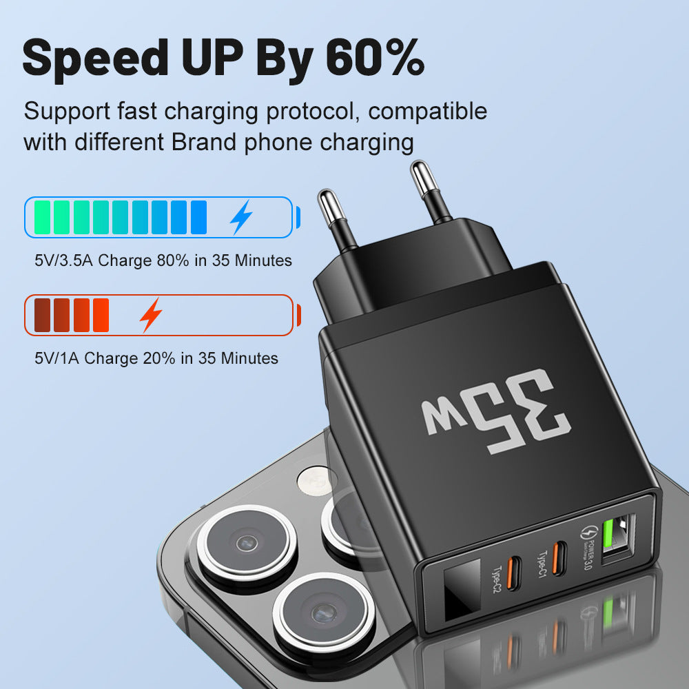 Charging head frequency converter 1USB+2 Type-C intelligent multi interface digital display mobile phone charger