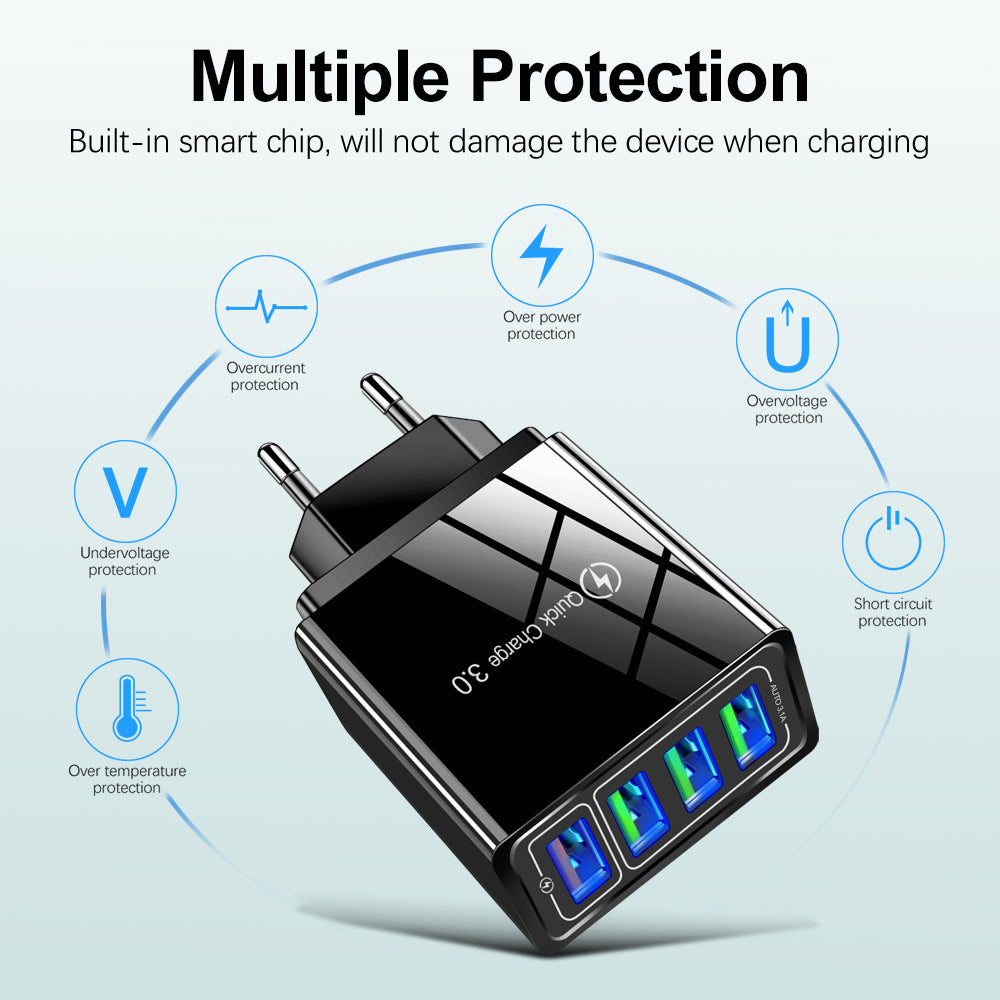 4USB mobile phone charger, multi port USB charging head charger