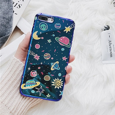 Universe Phone Case For iPhone XS XR XS Max X 8 7 6 6S Plus Blu-Ray Phone Back Cover Cute Planet Moon Star Cases Gift