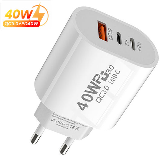 Dual PD+USB fast charging standard 40W European/American standard travel charger