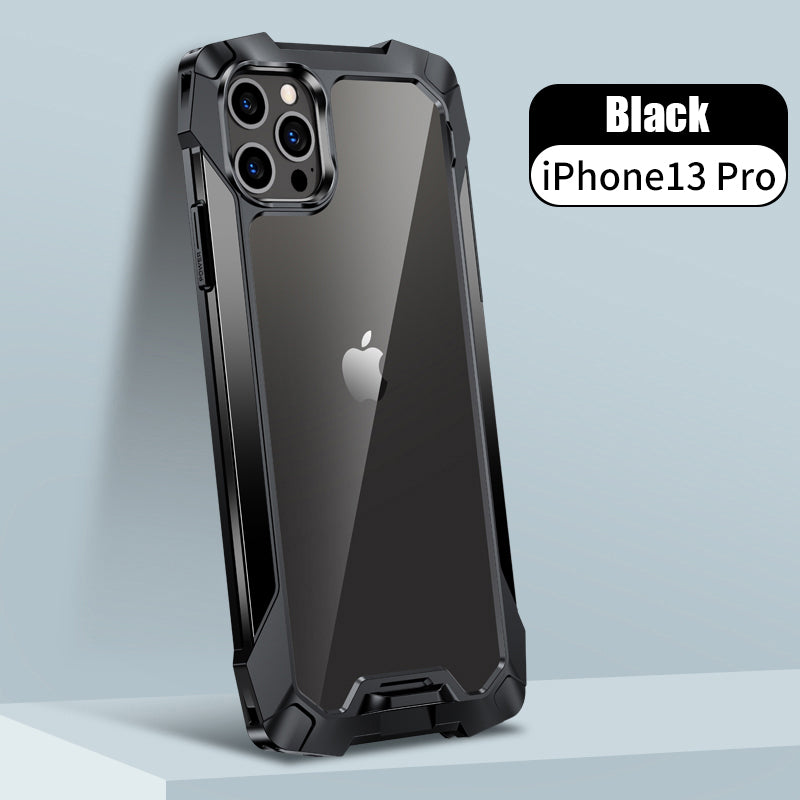 New Transparent Back Panel Protective Case Is Suitable For iPhone 13 Pro Promax Mini Metal Airbag Anti-Drop Mobile Phone Case