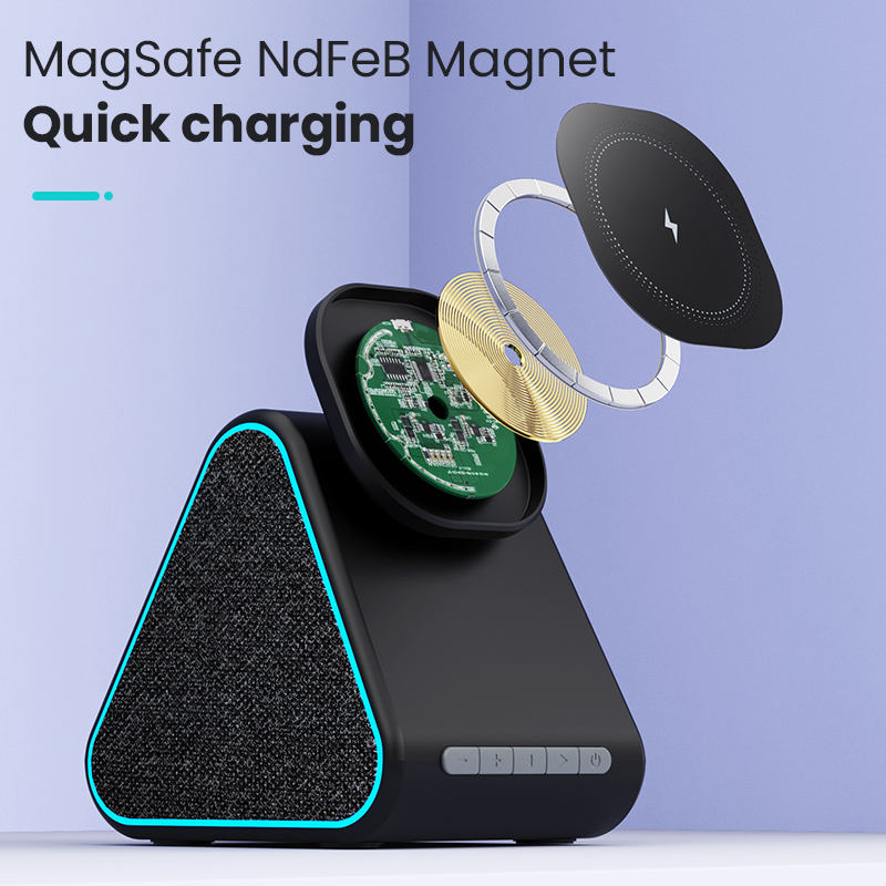 Wireless charger with speaker suitable for Apple phone magnetic wireless charging stand adjustable with Bluetooth speaker