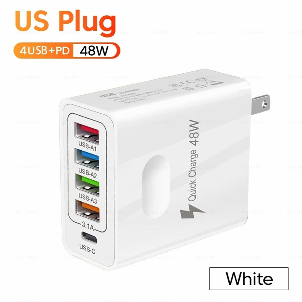 4USB charger, five in one charger, 48W multi interface charger, PD fast charging charger, 4U+PD