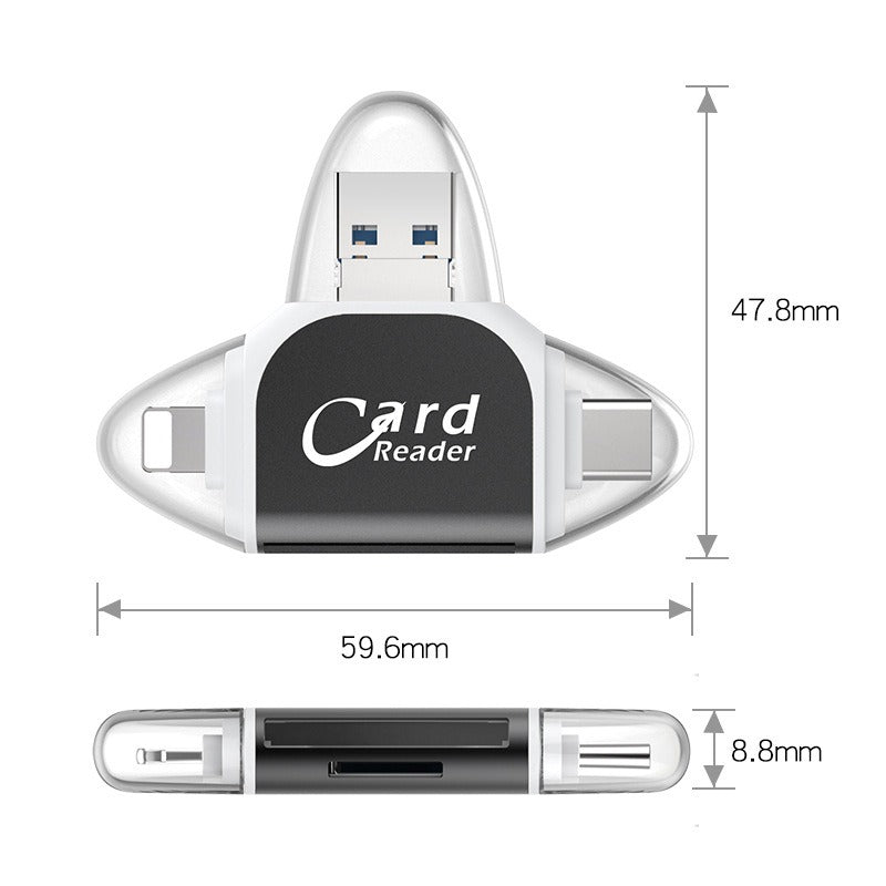 Plug and play for Apple and Android phones multifunctional card reader four in one multifunctional TF card SD card