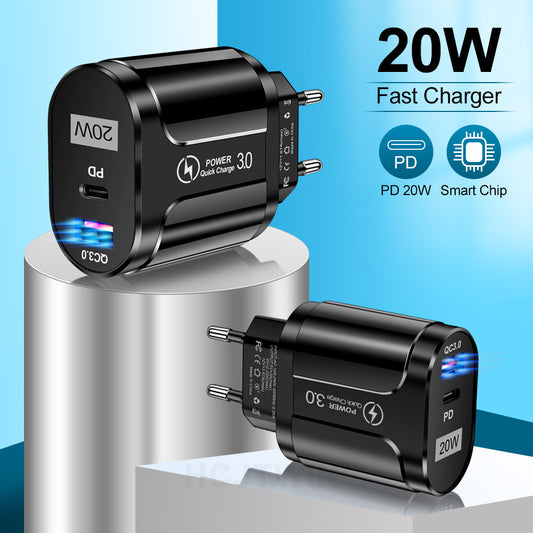 PD20W Mobile Fast Charging Charger 5V4A US, European, and British Standard Speed Matching Device PD+QC3.0 Travel Charging Head