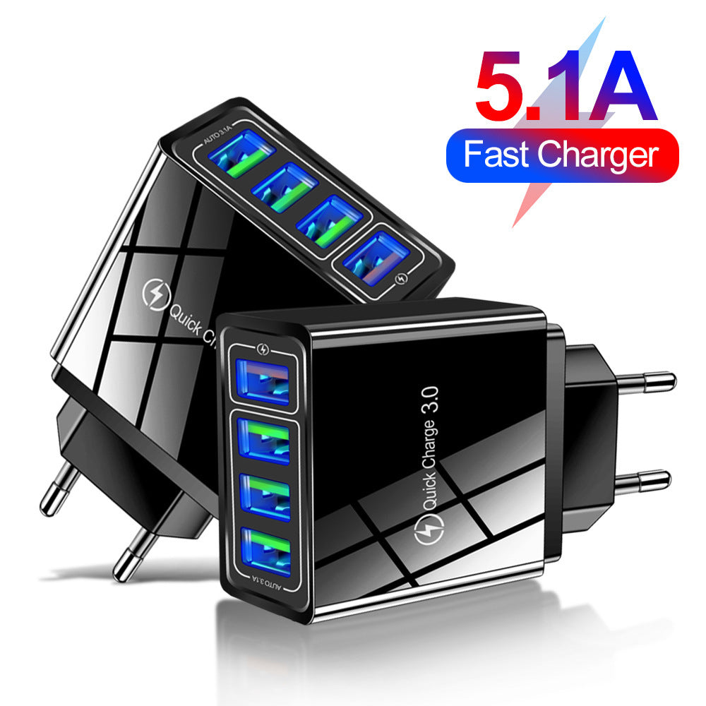 4USB mobile phone charger, multi port USB charging head charger