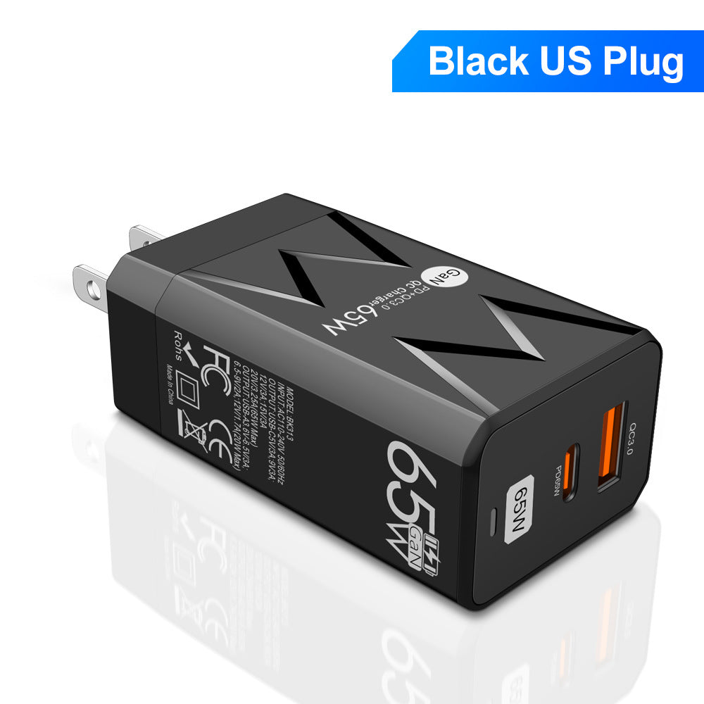 QC3.0 charger, American, European, and British standard GaN PD65W fast charging head