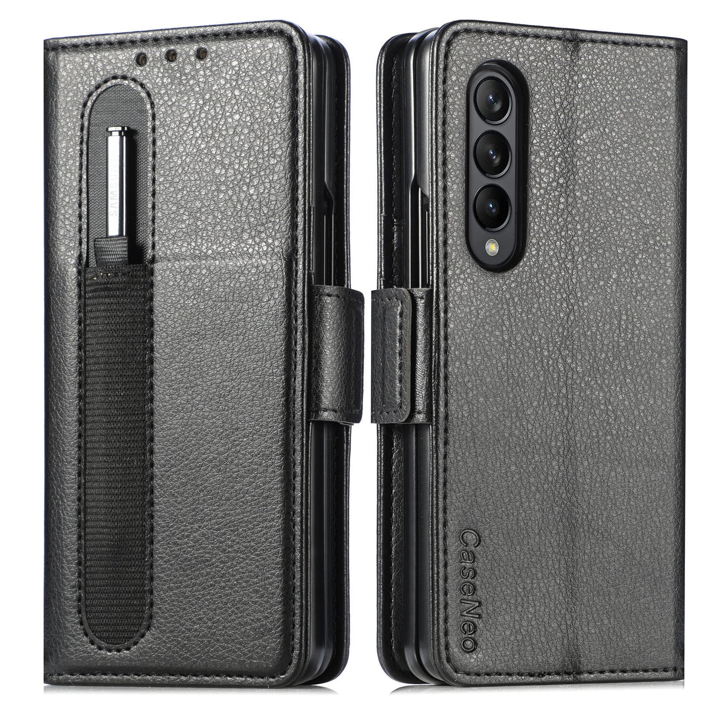 New Suitable For Samsung Galaxy Z Fold3 Mobile Phone Leather Case Folding Screen Pen Slot Pen W22 Leather Z Fold3 Multi-Card Cover