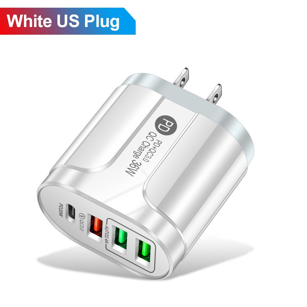 36W PD+QC3.0 2.4A Dual USB Fast Charging Phone Charger