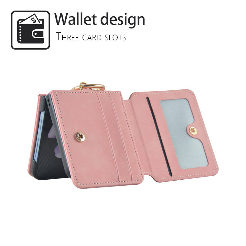 Suitable for Samsung ZFlip4 folding phone case, Huawei P50 ring phone leather case, ZFlip3 wallet phone case