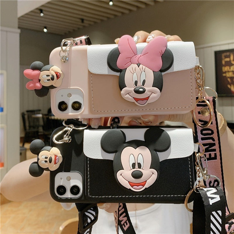 Suitable for Apple 14 Messenger mobile phone case iphone13 Mickey and Minnie card coin purse cartoon