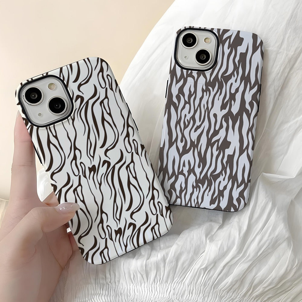 White leopard print 2-in-1 film case suitable for Apple 15promax phone case Apple 14pro fashion 16pro