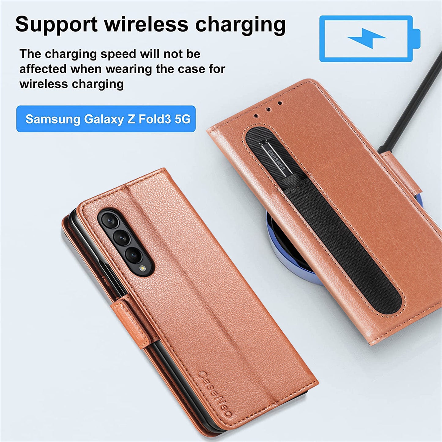 New Suitable For Samsung Galaxy Z Fold3 Mobile Phone Leather Case Folding Screen Pen Slot Pen W22 Leather Z Fold3 Multi-Card Cover