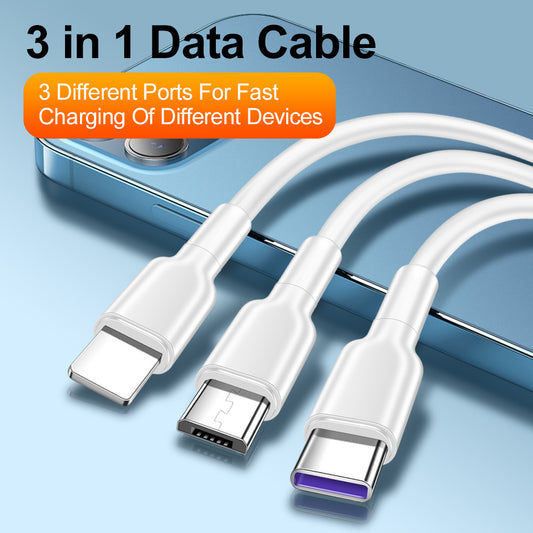 1.2-meter one to three 5A super fast charging data cable suitable for Huawei Honor, Xiaomi vivo Android charging cable