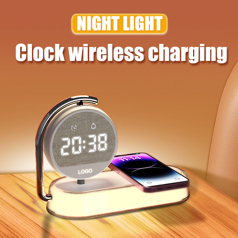 Multi functional clock, wireless charging, clock alarm, mobile phone, wireless charging, small night light, three in one