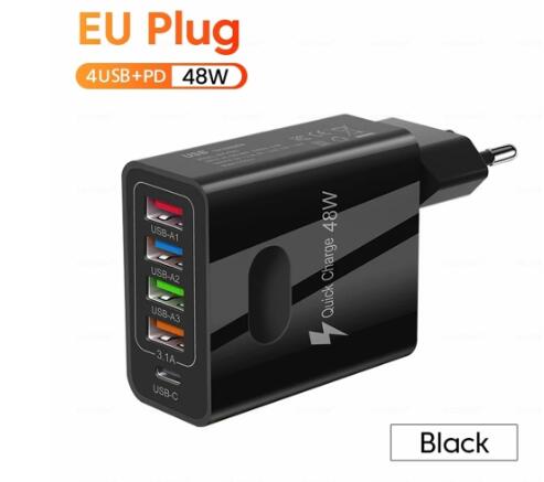 4USB charger, five in one charger, 48W multi interface charger, PD fast charging charger, 4U+PD