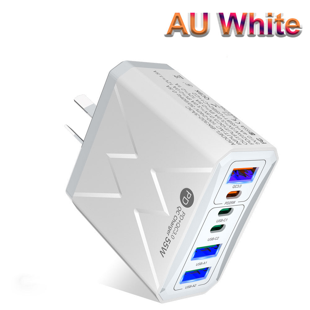 Fast charging mobile phone charger standard PD55W QC3.0+PD25W 3PD+3USB travel charging head