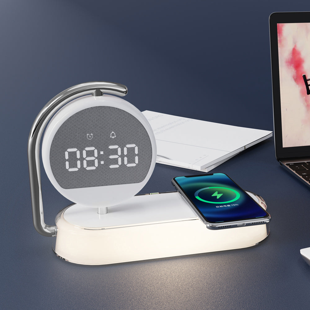 Multi functional clock, wireless charging, clock alarm, mobile phone, wireless charging, small night light, three in one