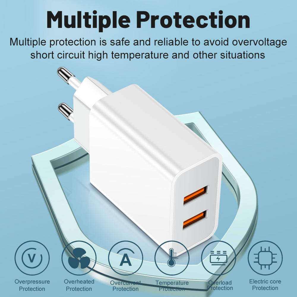 QC3.0 Dual USB Mobile Phone Charger with 2.4A 2-port Charging Head and Travel Charging Head