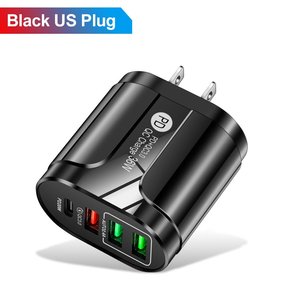 36W PD+QC3.0 2.4A Dual USB Fast Charging Phone Charger