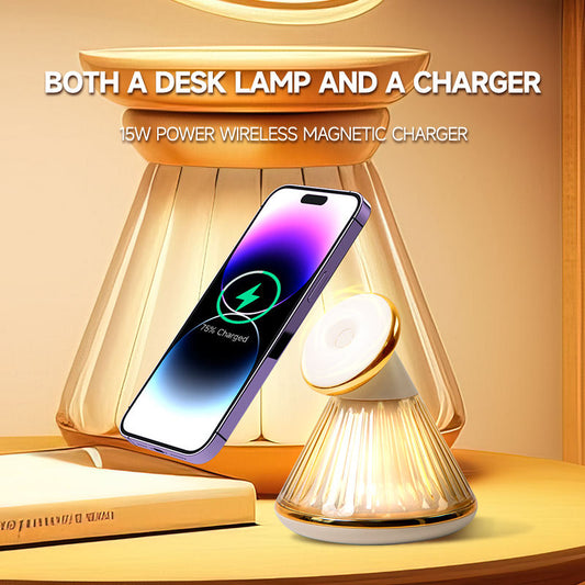 Conical adjustable magnetic wireless charger with night light suitable for iPhone 15W wireless charging bracket