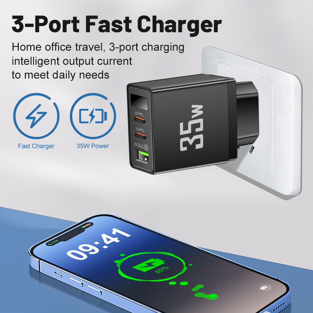 Charging head frequency converter 1USB+2 Type-C intelligent multi interface digital display mobile phone charger