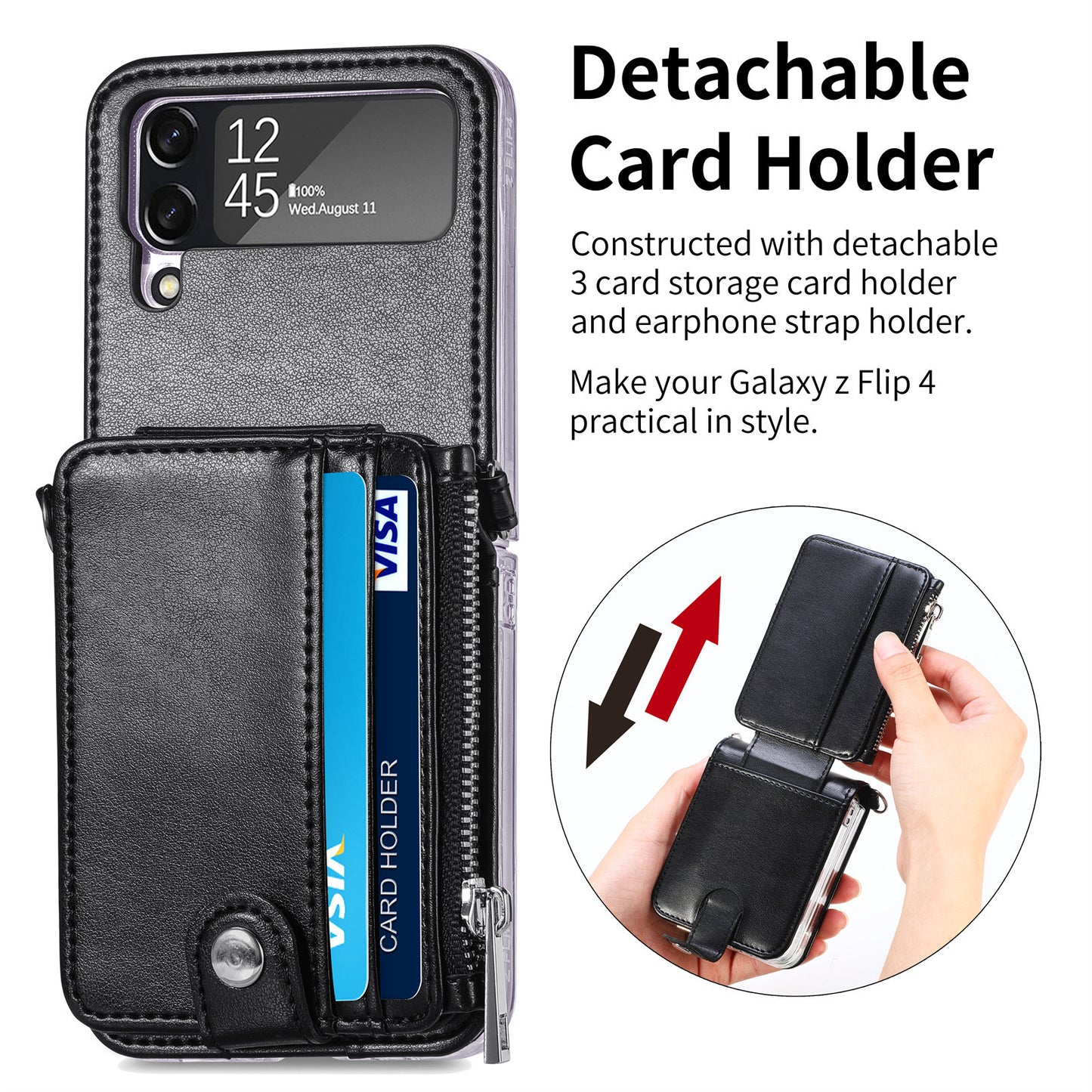 Suitable for Samsung Galaxy Z Flip4 card insertion phone case Z Flip3 lanyard zipper wallet phone case