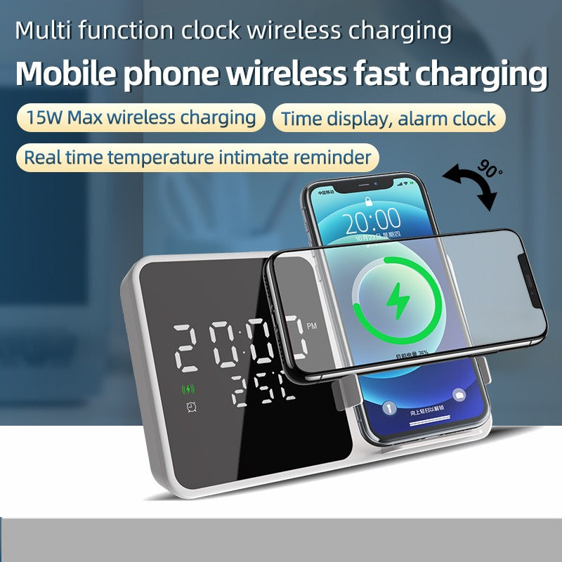 15W Mobile Phone Stand Wireless Charging Clock Alarm Clock Wireless Charging Temperature Gauge Wireless Charging