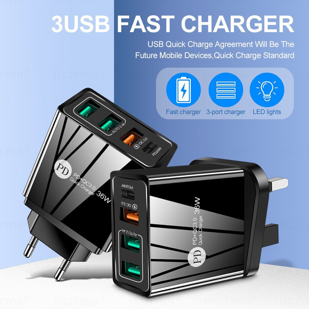 36W PD20W+QC3.0 2.4A dual USB fast charging mobile phone charger 2USB with PD charging head travel charger